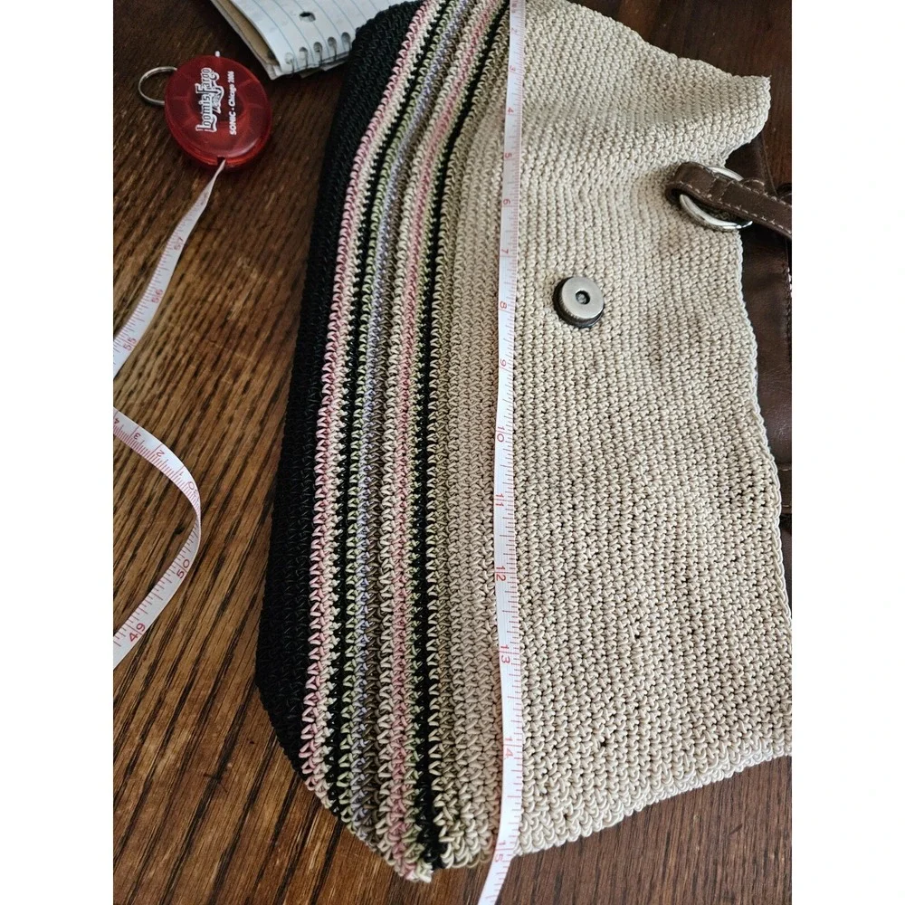Hobo‎ Style Vintage Tan Purse With Color Stripes Snap Closure Shoulder Bag
